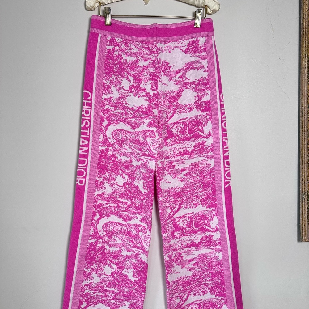 Dior Hot Pink Toile Knit Joggers with Logo Stripe - Picture 3 of 3